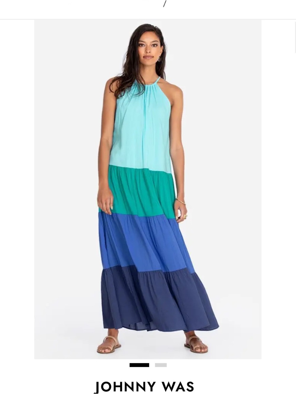NWT Large Johnny Was Zara Colorblock Halter Tiered Maxi Dress